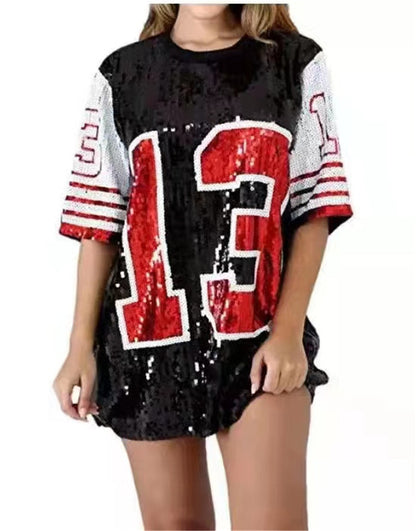 Short Sleeves 13 Hip-Hop Digital Sequins Dress