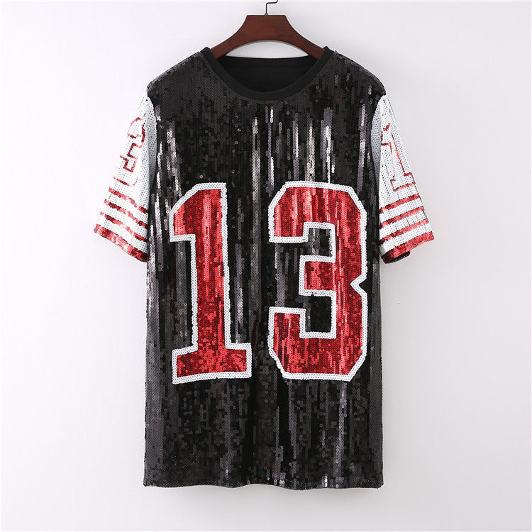 Short Sleeves 13 Hip-Hop Digital Sequins Dress