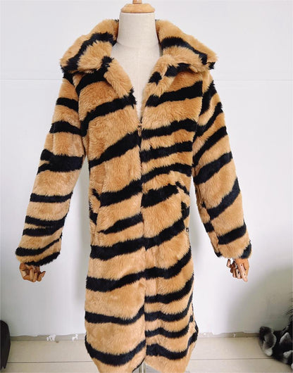 Tiger Print Faux Fur Overcoat