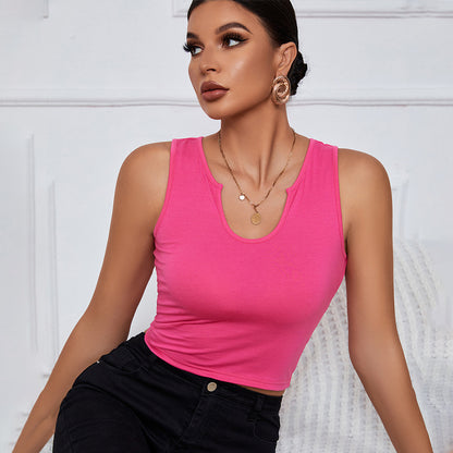 V-Neck Slim-Fit Knitted Sleeveless Vest Crop-Top