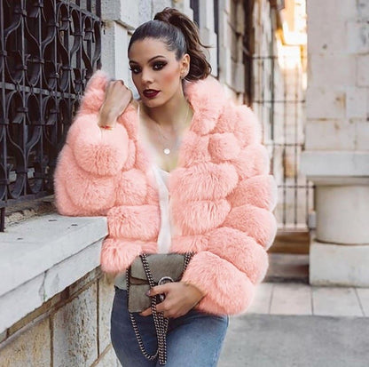 Faux Fox Fur Mid-Length Slim-Fit Coat