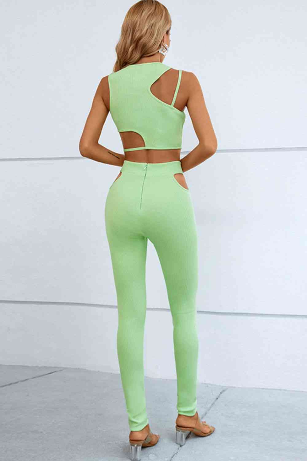 Tanks & Pants - Asymmetrical Ribbed Cut-Out Tank and Pants Set (7501469122648)