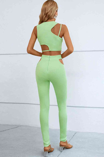 Tanks & Pants - Asymmetrical Ribbed Cut-Out Tank and Pants Set (7501469122648)