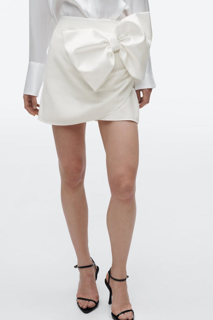 Bow A-Line Satin High-Waist Skort