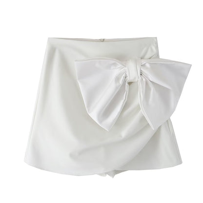 Bow A-Line Satin High-Waist Skort