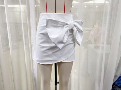 Bow A-Line Satin High-Waist Skort