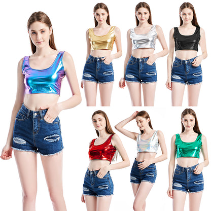 Bright Leather Crop-Top