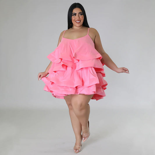 Sleeveless Ruffled Adjustable Shoulder Straps - Dress (7516663218264)
