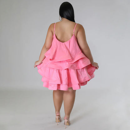 Sleeveless Ruffled Adjustable Shoulder Straps - Dress (7516663218264)