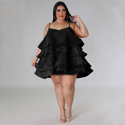 Sleeveless Ruffled Adjustable Shoulder Straps - Dress (7516663218264)