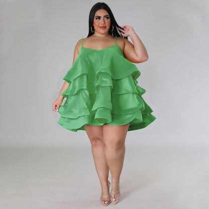 Sleeveless Ruffled Adjustable Shoulder Straps - Dress (7516663218264)