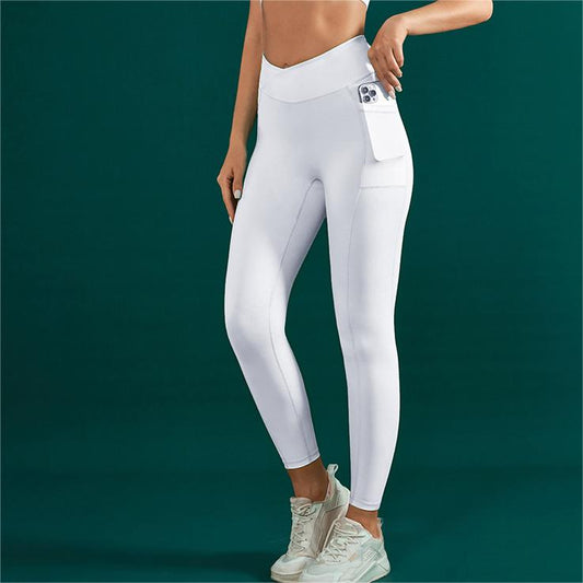 Pleated Cross V-Waist Yoga Pants With Pocket (7524750164056)