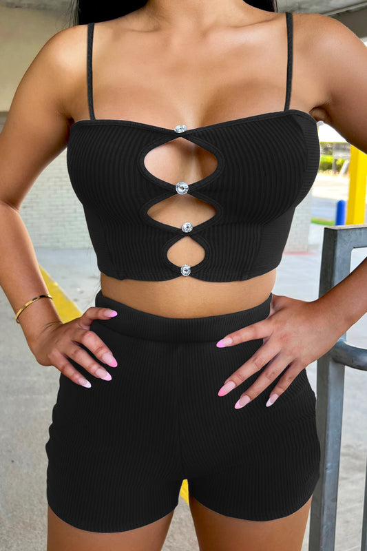 Thread - Hollow-Out Camisole High-Waist Shorts & Top Two-Piece Set (7524277682264)