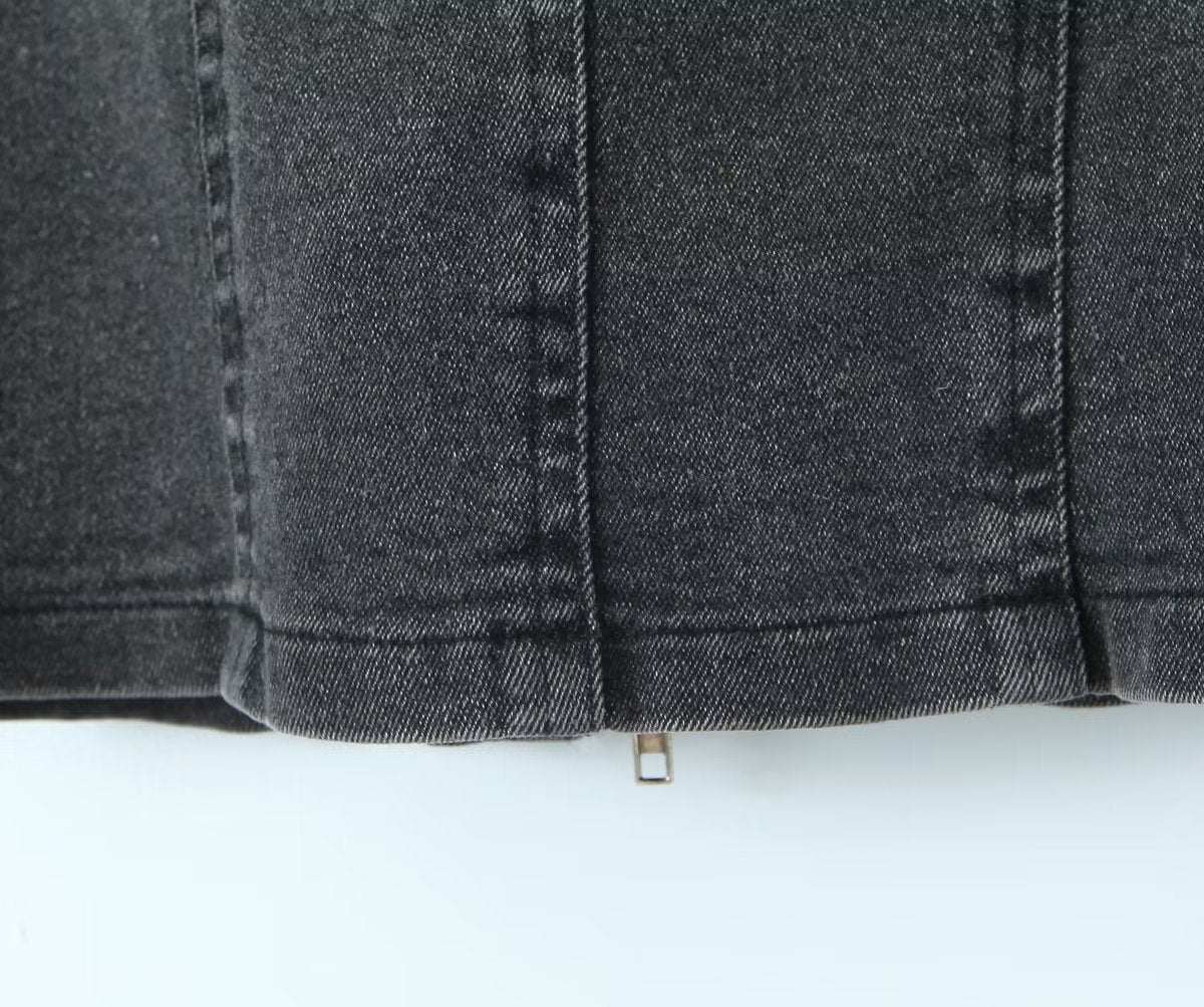 Off-The-Shoulder Tube Top Halter Lace-Up Line Long Sleeves Corset Style Slim-Fit Denim Top (7518483808344)