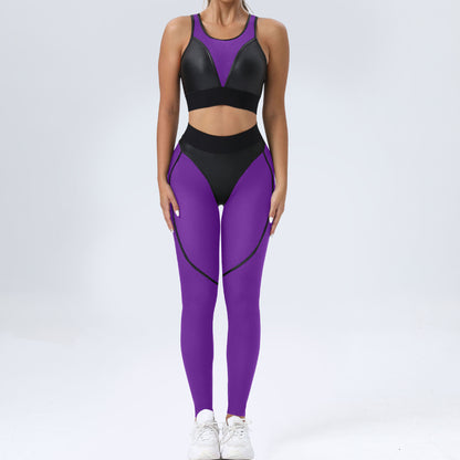 Robotic - Color Block Patchwork Sports Bra & Hip Lifting Pants Two-Piece Set (7516855861336)