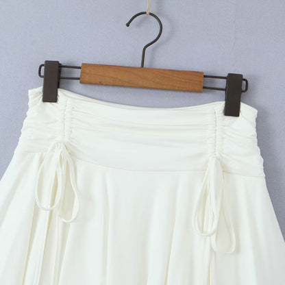 Lace-Up Low-Waist Pleated Side Skirt