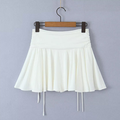 Lace-Up Low-Waist Pleated Side Skirt