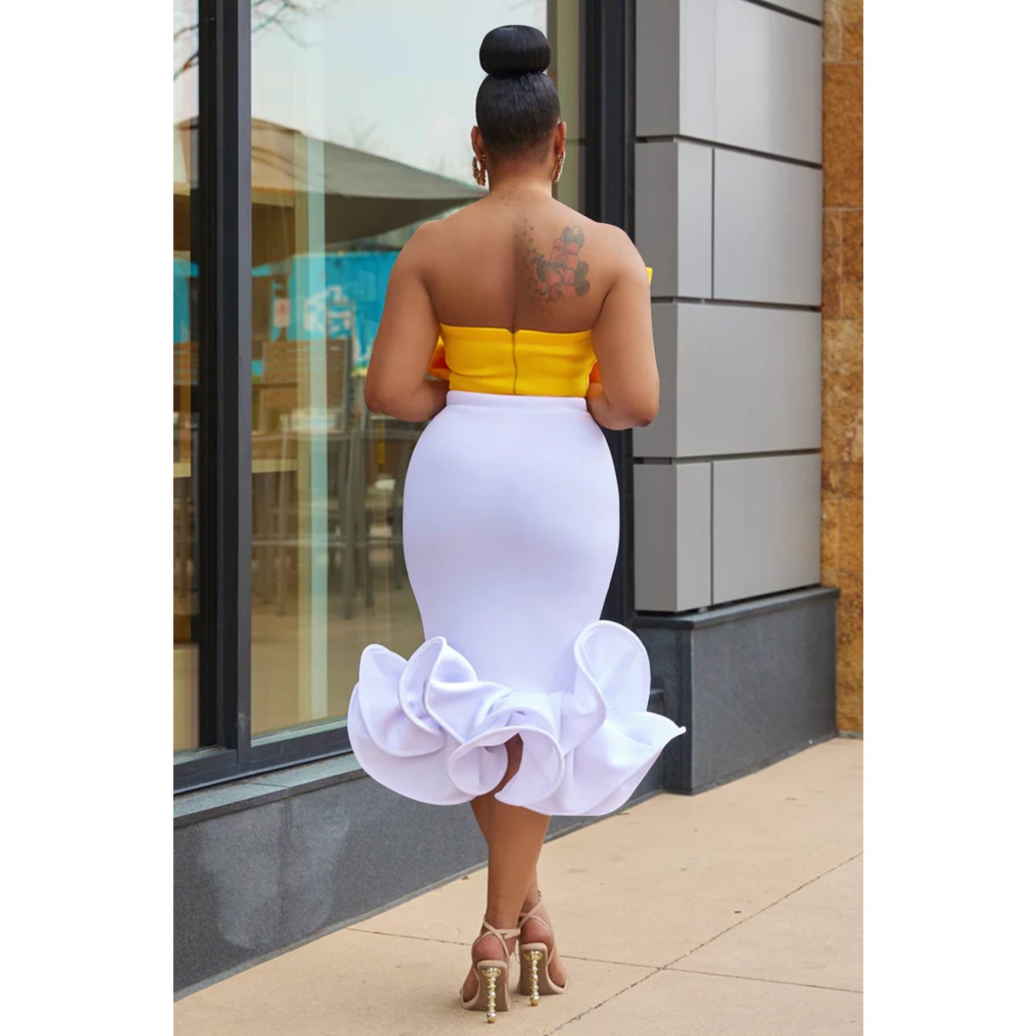Sleeveless Bow Tube-Top & 3D Hip Skirt Two-Piece Set (7524278042712)