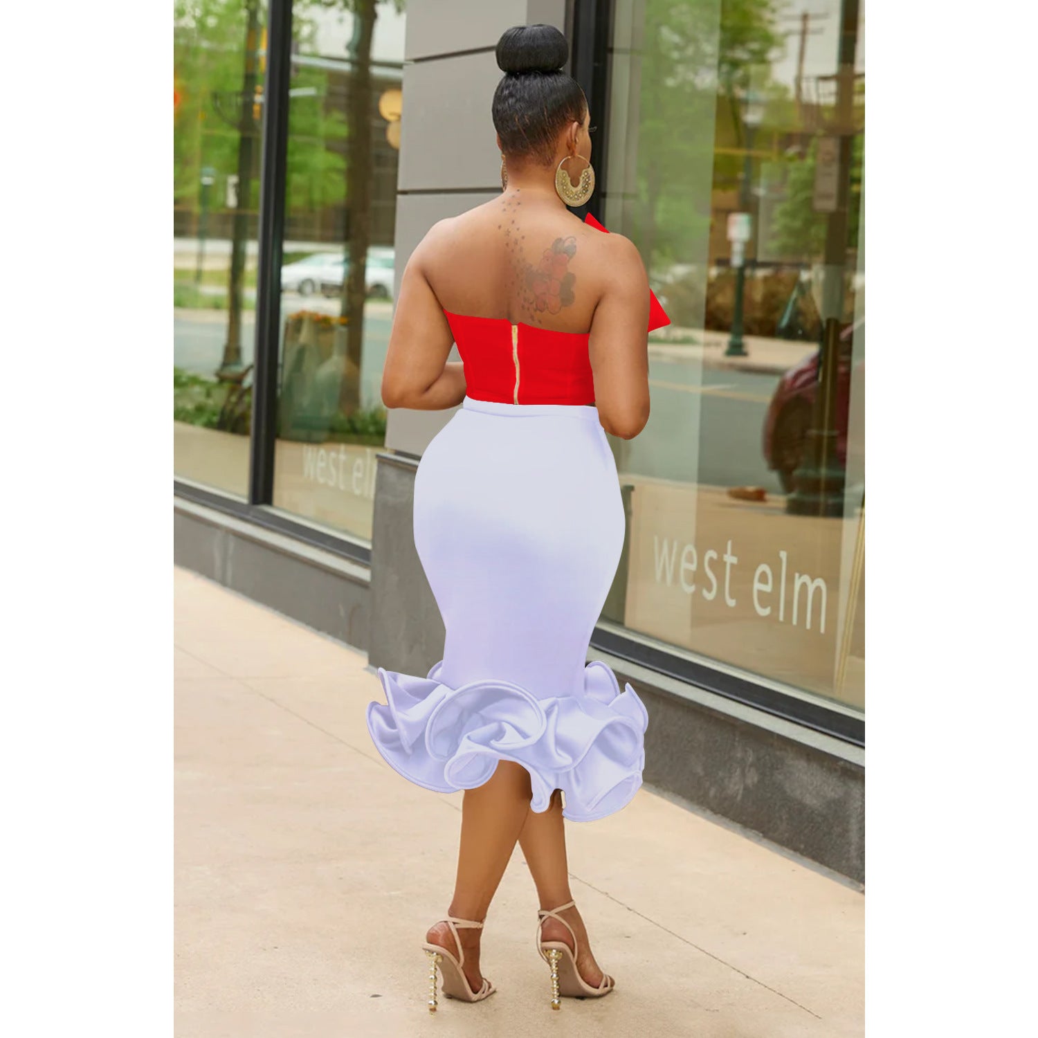 Sleeveless Bow Tube-Top & 3D Hip Skirt Two-Piece Set (7524278042712)