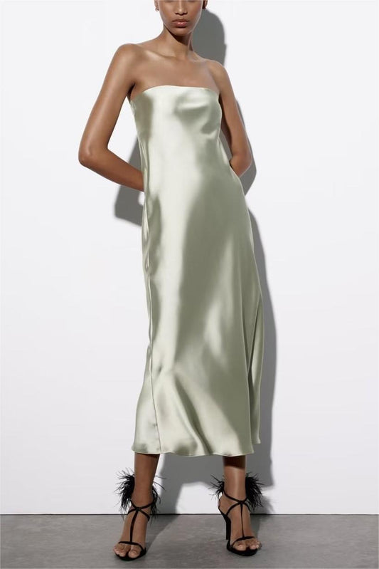 Casual - Silk Satin Tube Dress (7516662399064)