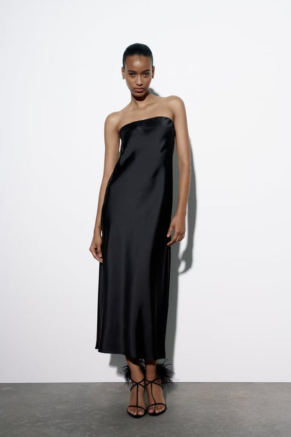Casual - Silk Satin Tube Dress (7516662399064)