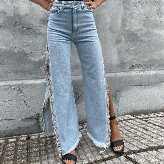 Hollow-Out Cut-Out Denim Jeans