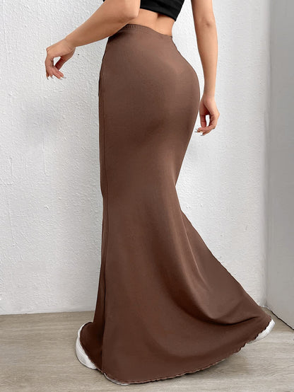 Black/Brown Solid Color Knitted Fishtail Skirt