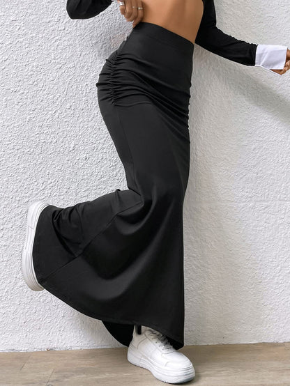 Black/Brown Solid Color Knitted Fishtail Skirt