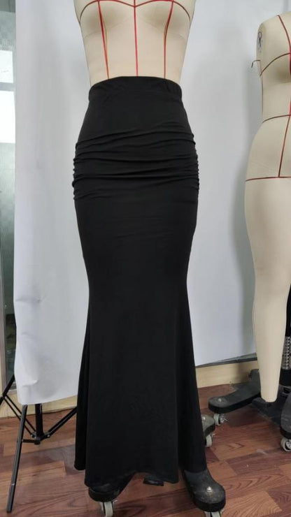 Black/Brown Solid Color Knitted Fishtail Skirt