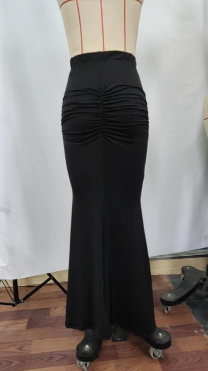 Black/Brown Solid Color Knitted Fishtail Skirt
