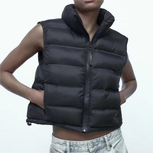Sleeveless Stand-Collar Cotton-Padded Vest Jacket
