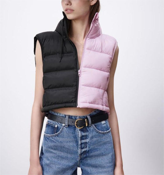 Contrast Color Cotton-Padded Stand-Collar Jacket