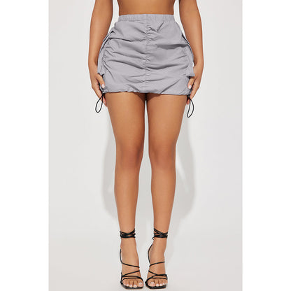Solid Color Pleated Rubber-Band Fastener Organ Pocket Skirt