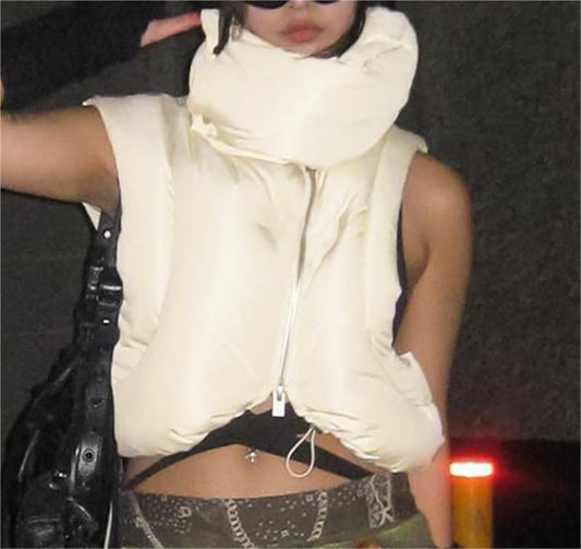 Asymmetric Sleeveless Turtleneck Short Vest (7516640641112)