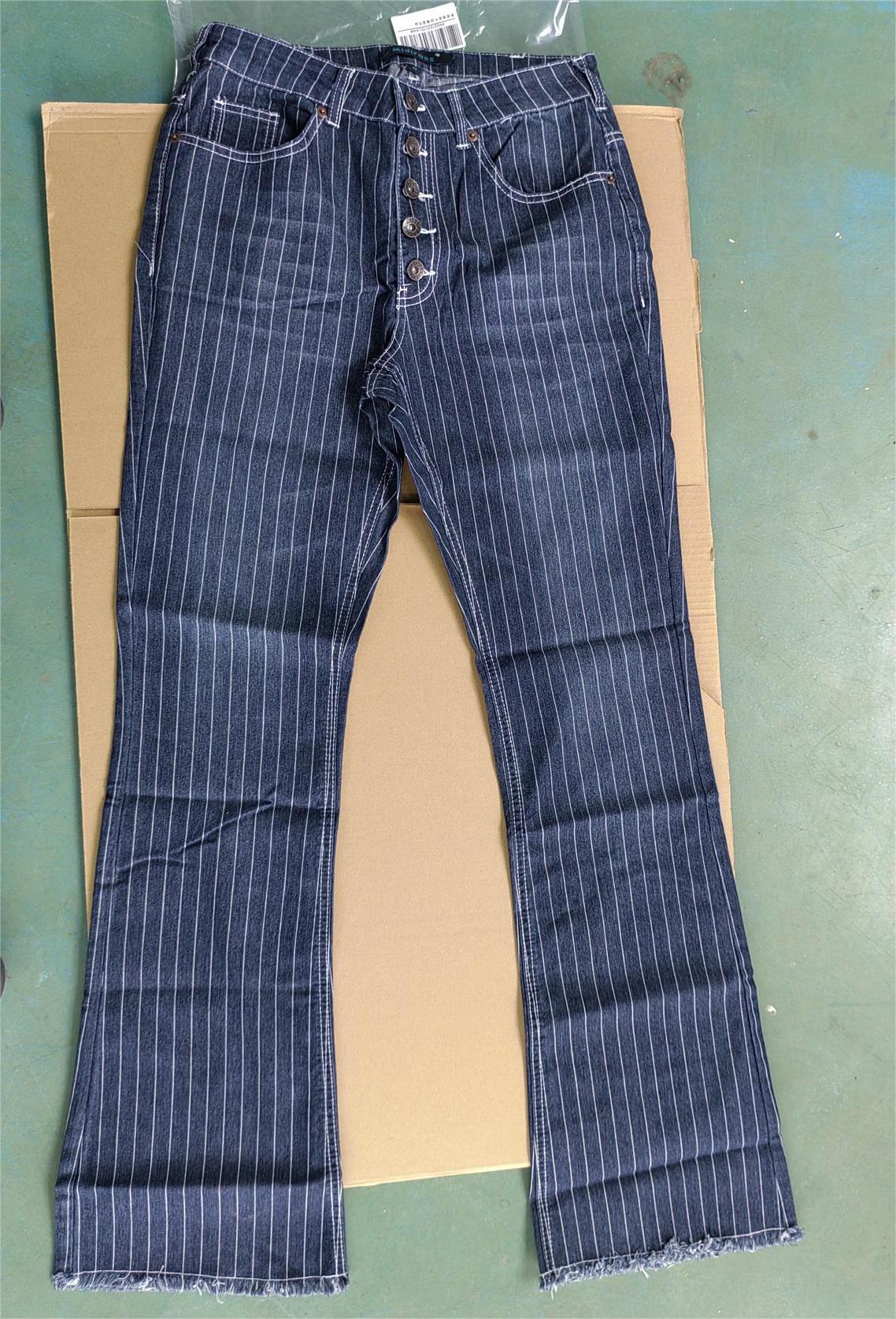 Pinstripes Mid-Waist Flared Denim Jeans