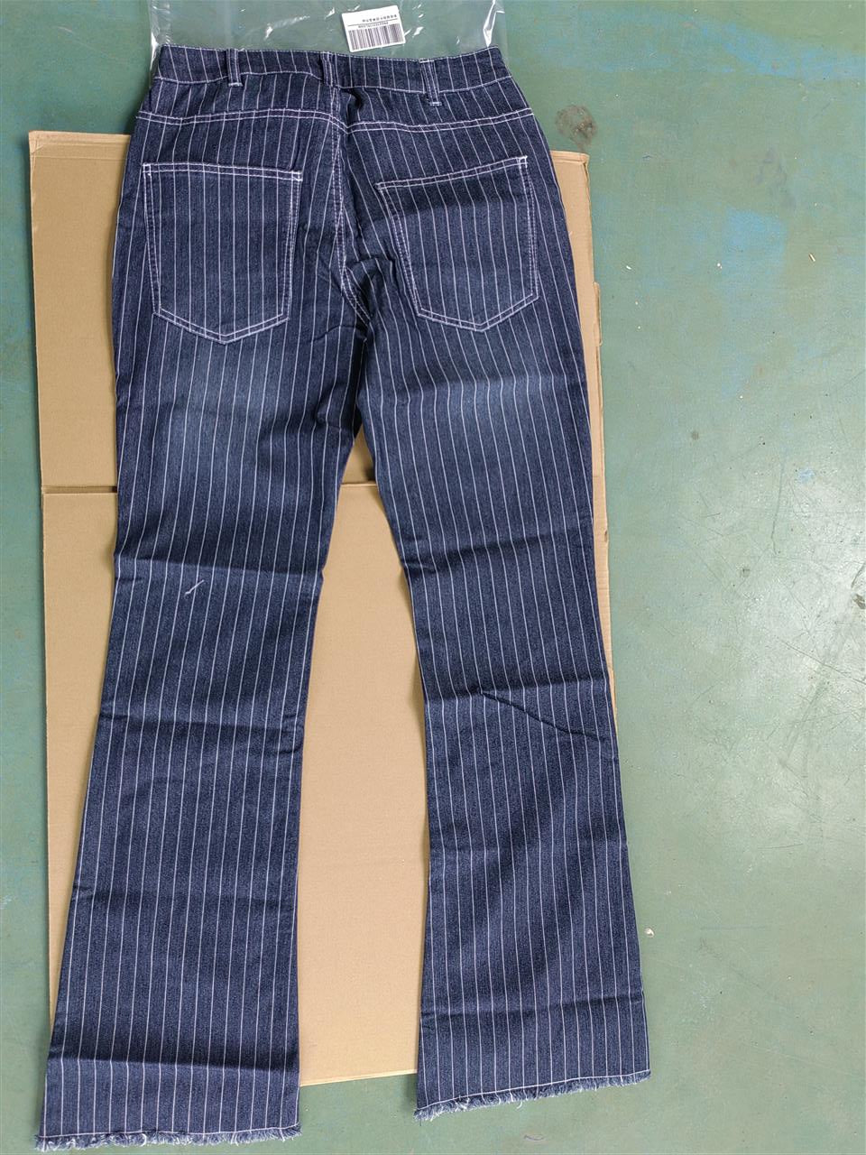 Pinstripes Mid-Waist Flared Denim Jeans