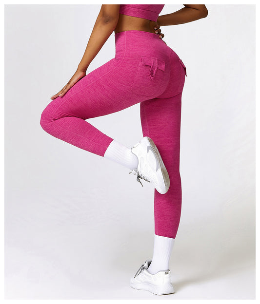 Cationic - High-Waist Yoga Pants Cargo Pocket Hip Raise Skinny Exercise Workout Pants (7520615333976)