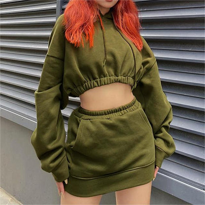 Cropped Hoodie & Skirt Two-Piece Suit (7524302815320)