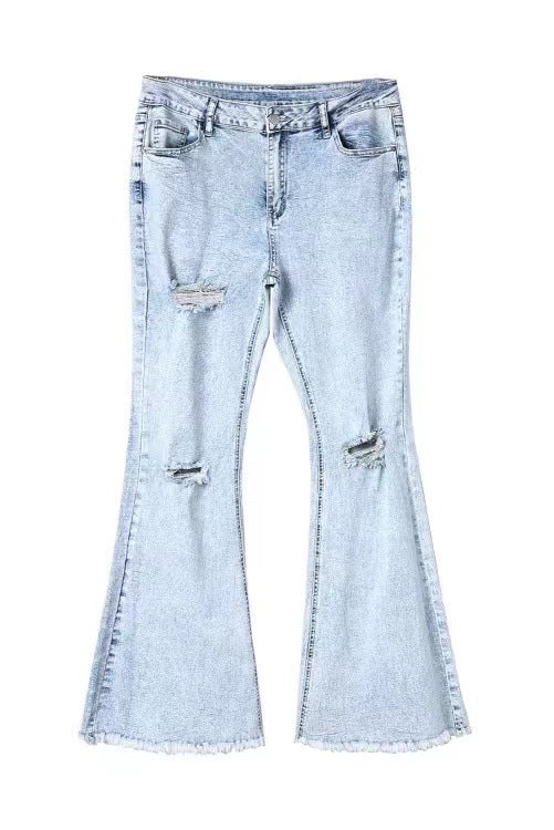 Distressed High-Waist Denim Jeans