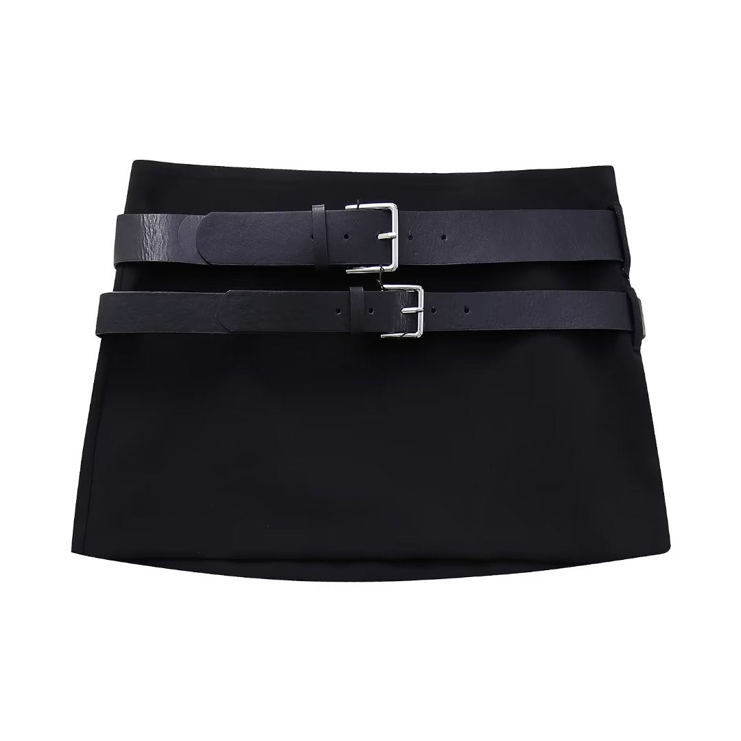 Double Metal Buckles Mini Skirt