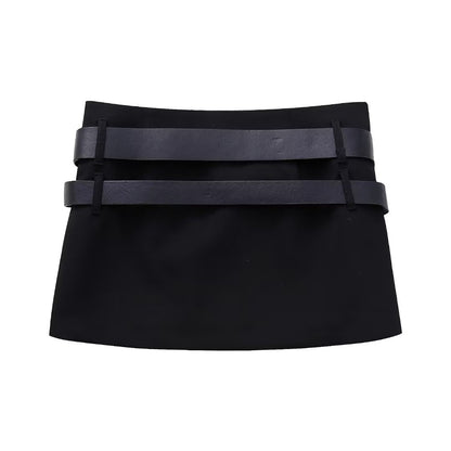 Double Metal Buckles Mini Skirt