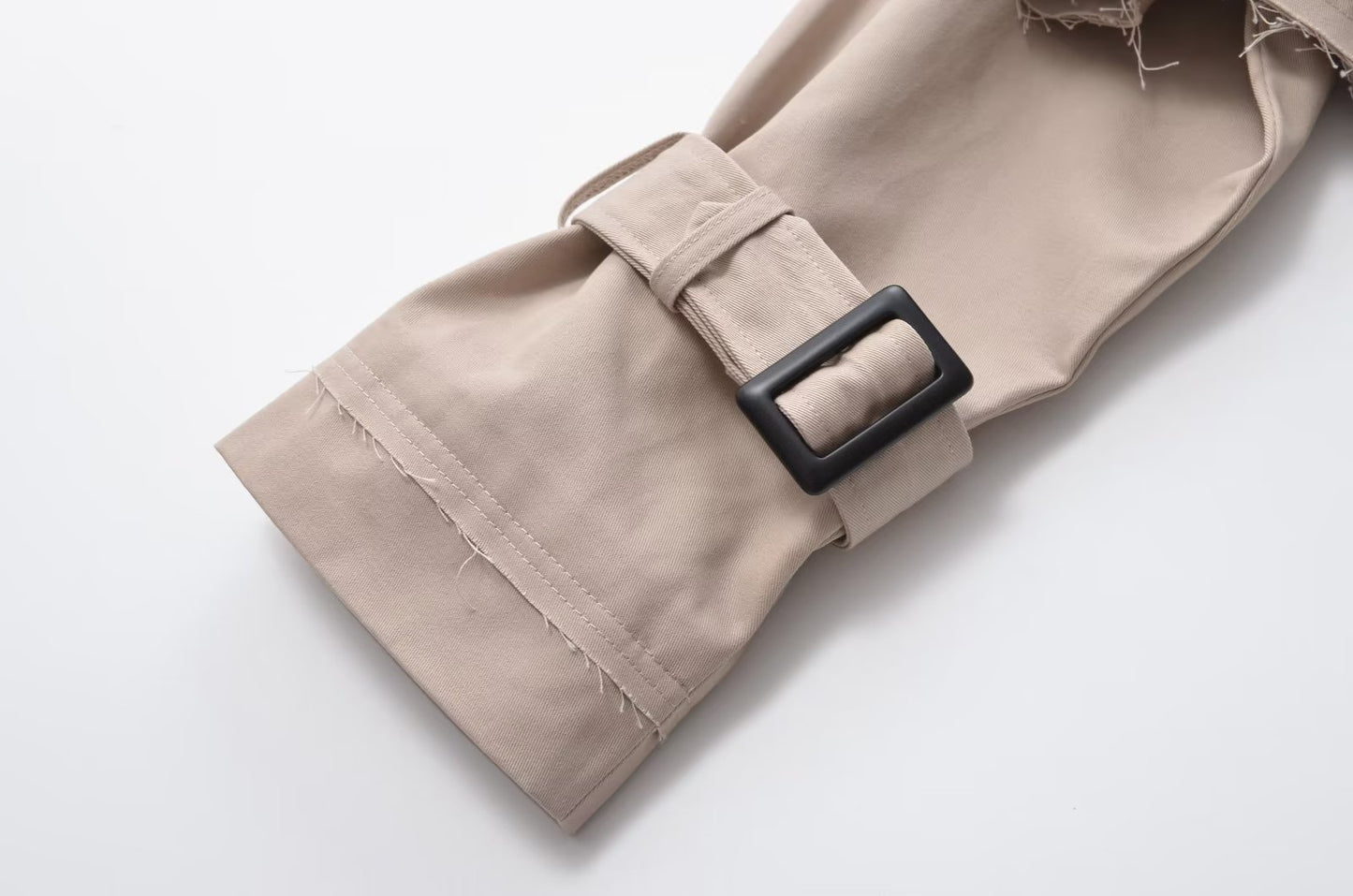 Summer Casual All Matching Turn-down Collar Long Sleeve Loose Buckle Short Trench Coat Women (7524905680984)