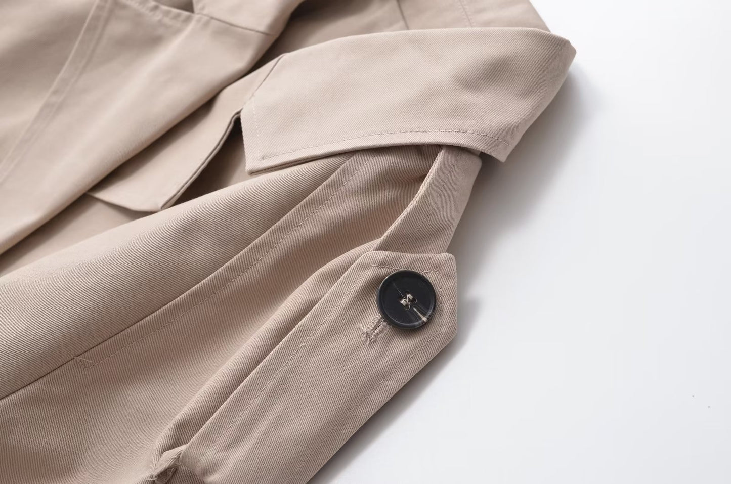 Summer Casual All Matching Turn-down Collar Long Sleeve Loose Buckle Short Trench Coat Women (7524905680984)