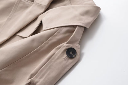 Summer Casual All Matching Turn-down Collar Long Sleeve Loose Buckle Short Trench Coat Women (7524905680984)