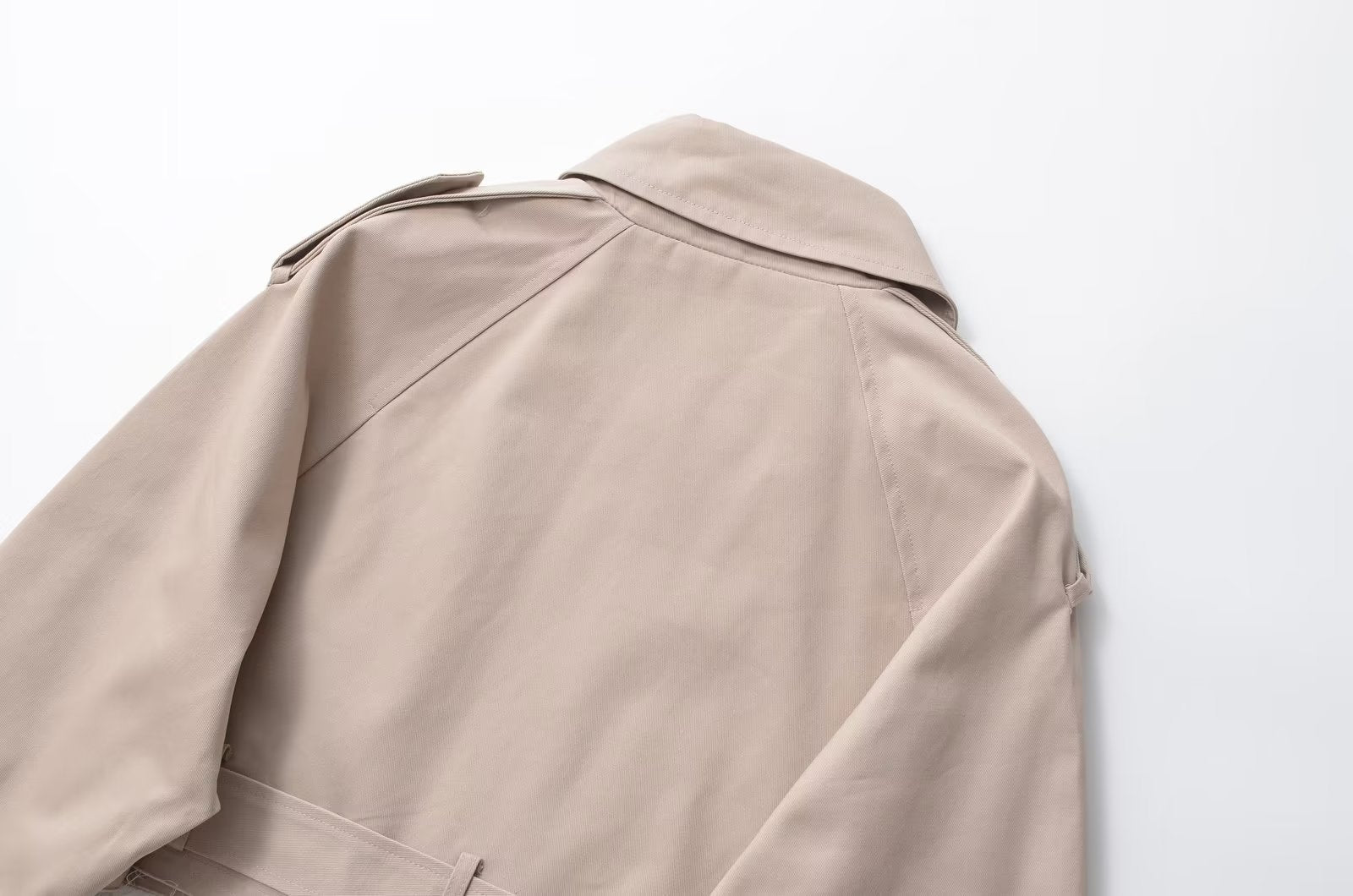 Summer Casual All Matching Turn-down Collar Long Sleeve Loose Buckle Short Trench Coat Women (7524905680984)