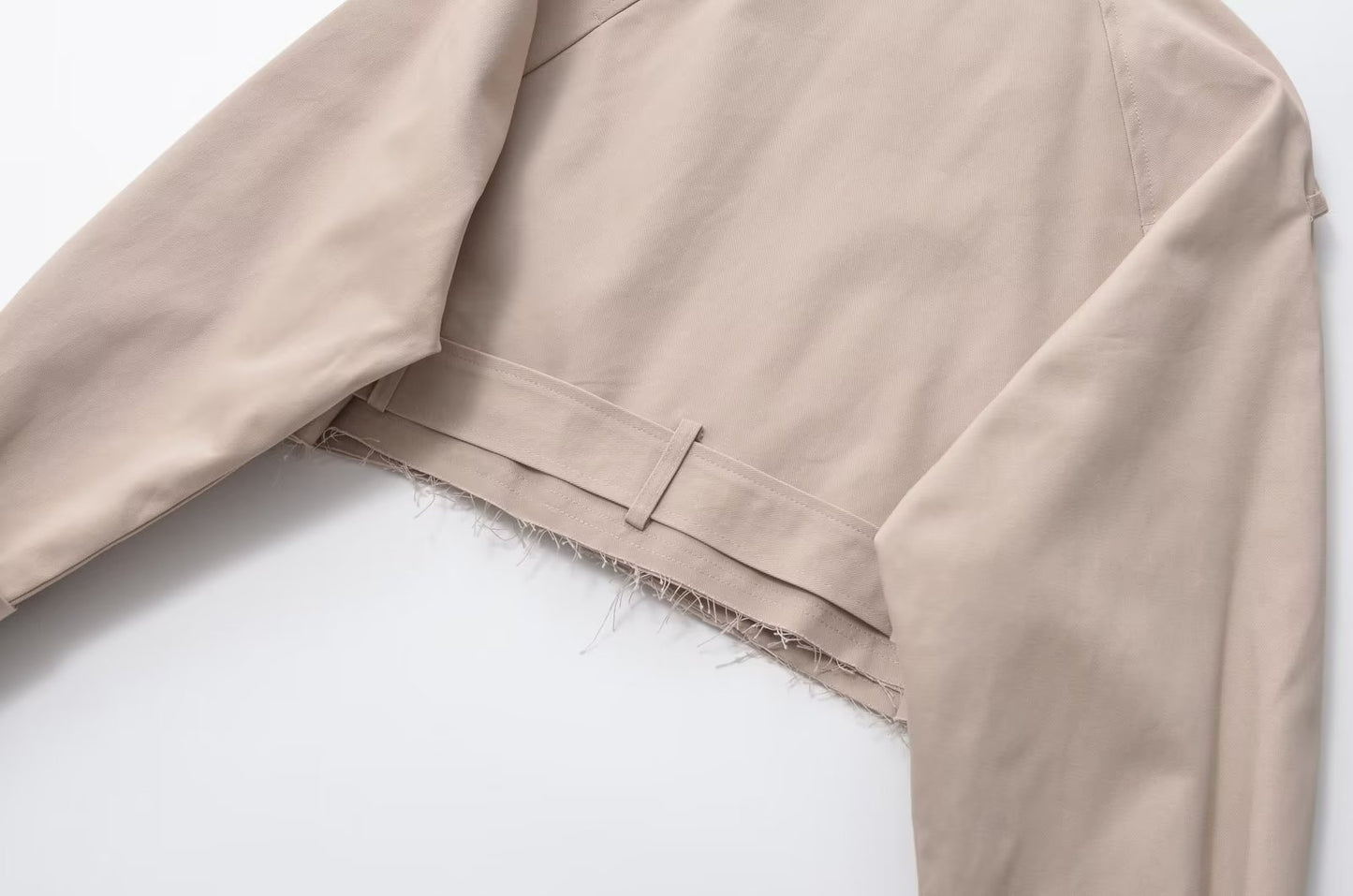 Summer Casual All Matching Turn-down Collar Long Sleeve Loose Buckle Short Trench Coat Women (7524905680984)