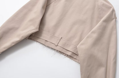 Summer Casual All Matching Turn-down Collar Long Sleeve Loose Buckle Short Trench Coat Women (7524905680984)