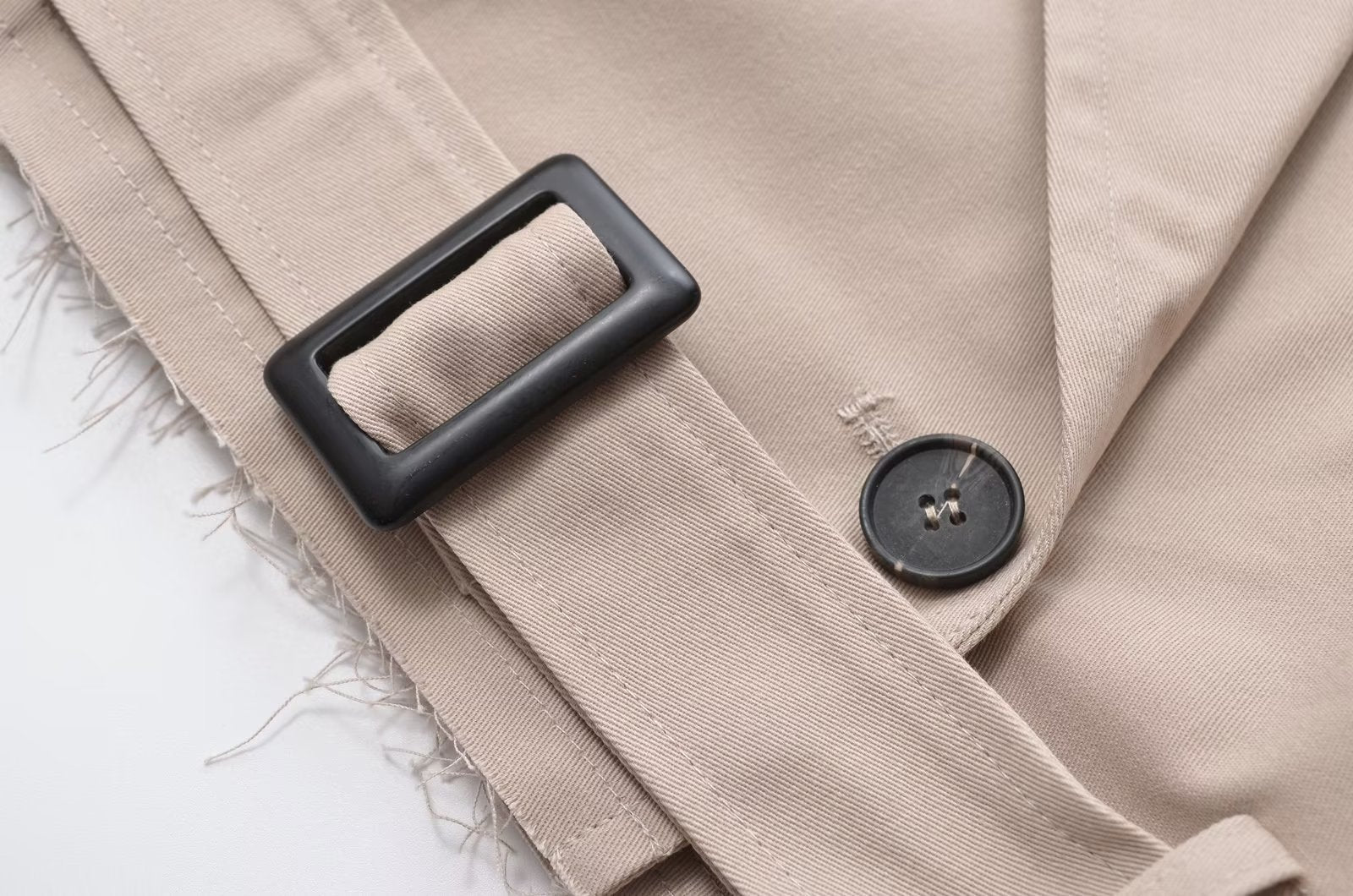 Summer Casual All Matching Turn-down Collar Long Sleeve Loose Buckle Short Trench Coat Women (7524905680984)