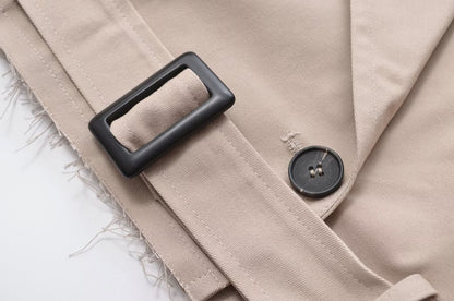 Summer Casual All Matching Turn-down Collar Long Sleeve Loose Buckle Short Trench Coat Women (7524905680984)