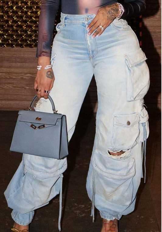 Retro Stereo Multi-Pocket Denim Jeans